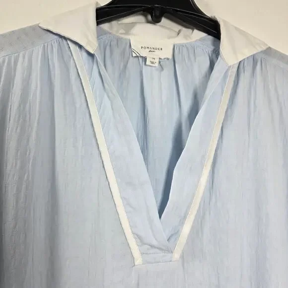 Pomander Place "Lizzie" Sky Blue Coverup Dress, Med Cotton, V-Neck tunic - Picture 3 of 10